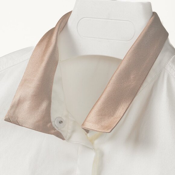 Brunello Cucinelli Ivory Cotton-Poplin Silk-Collar Short-Sleeve Shirt - Picture 4 of 10